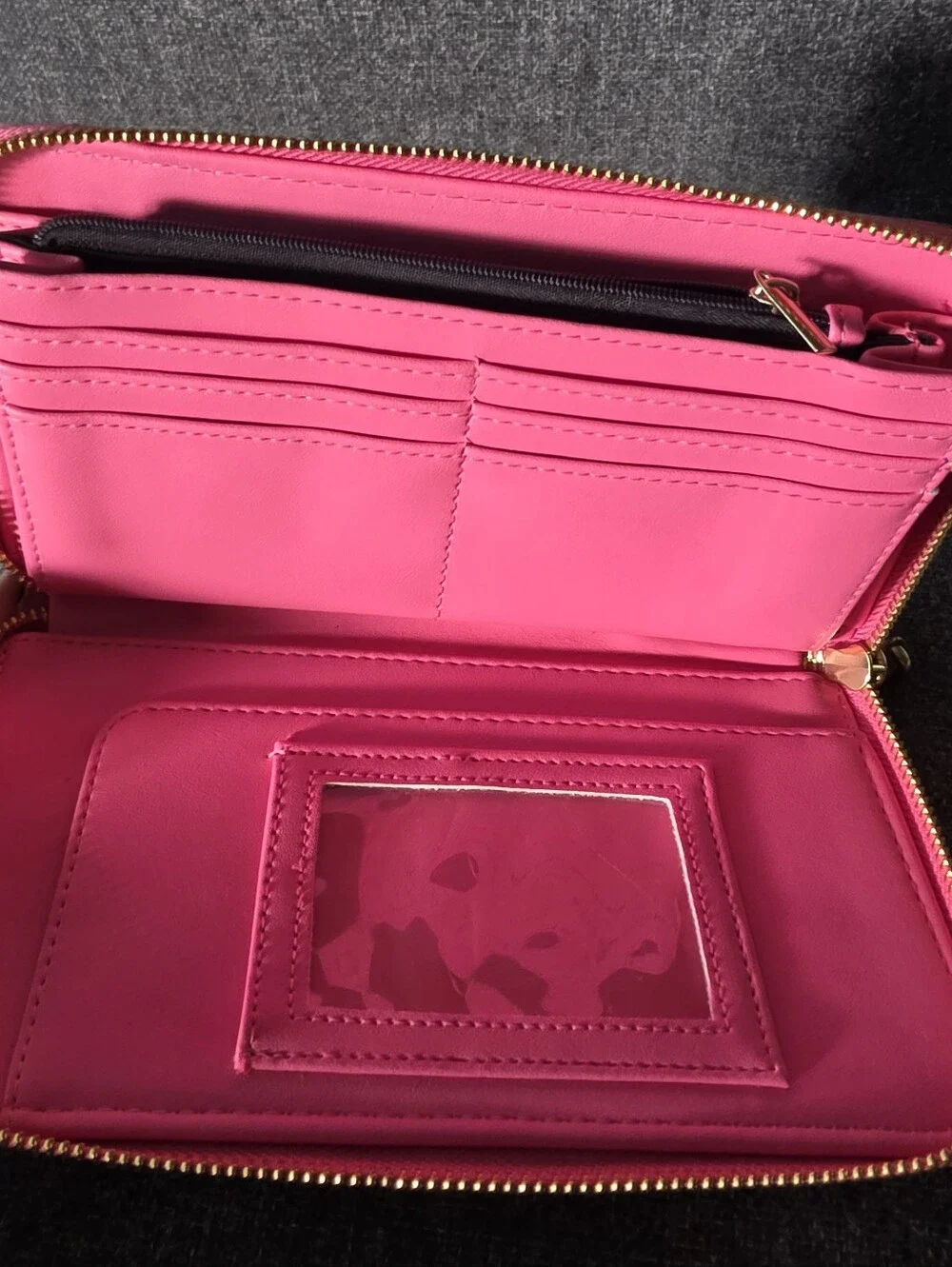 Betsey Johnson Pink Shoe-Pattern Wristlet with Gold Logo